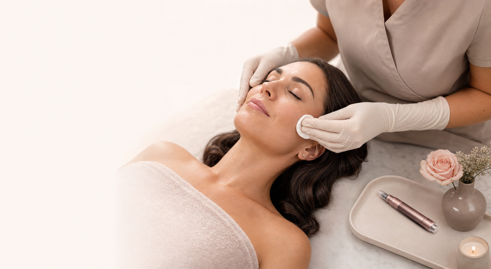 Sorgfältige Vorbereitung der Haut vor einem Microneedling